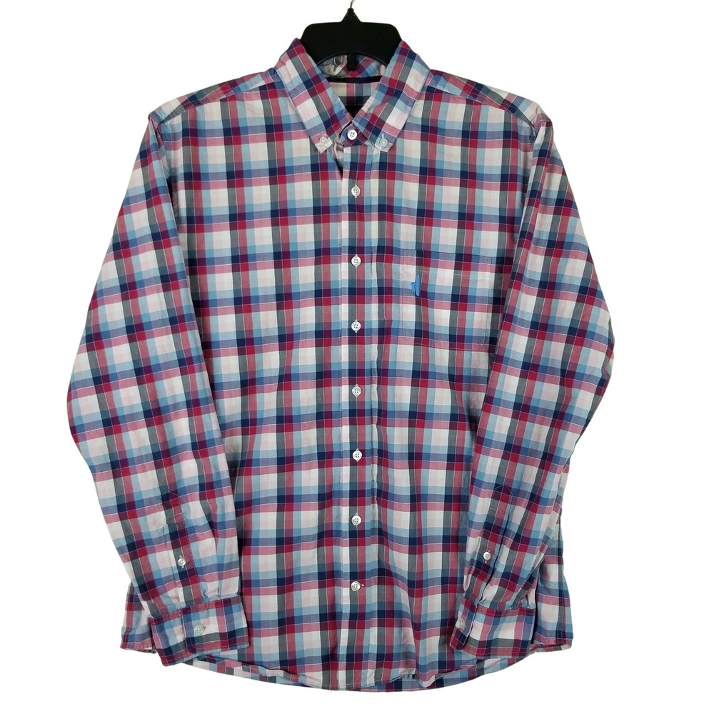 Johnnie-O Button Down Shirt Men Large Multi-Color Plaid Egyptian Cotton Long Slv